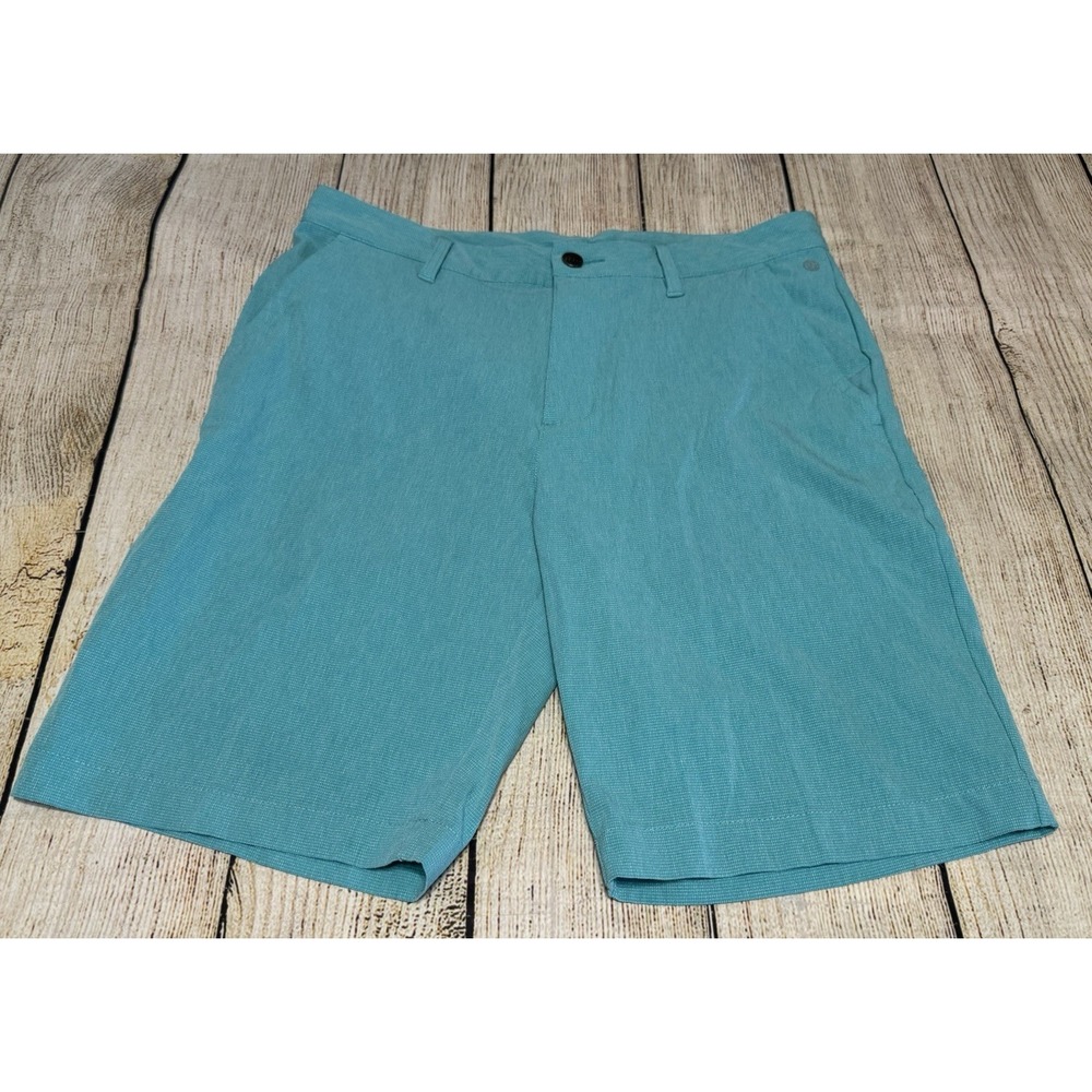 Mens Adidas Long Golf Shorts All Over Aqua Blue Turquoise 9" Inseam Sz 30 TubT